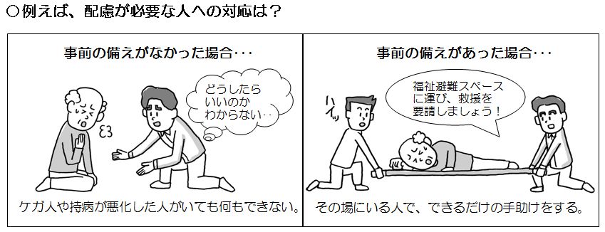 例えば、配慮が必要な人への対応は？