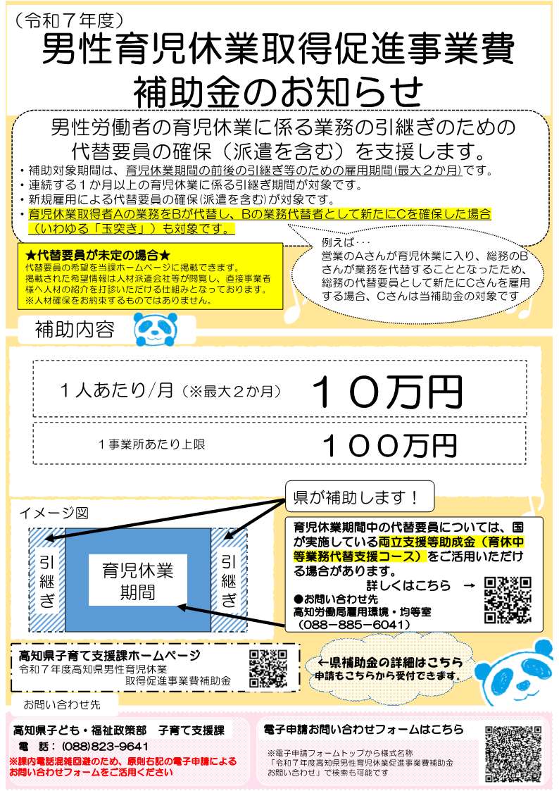 （令和７年版）男性育児休業取得促進事業費補助金チラシ