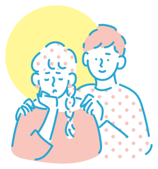 イラスト(困る女性と支える男性)