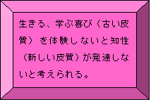 生きる、学ぶ喜び（古い皮質）を体験しないと知性（新しい皮質）が発達しないと考えられる。